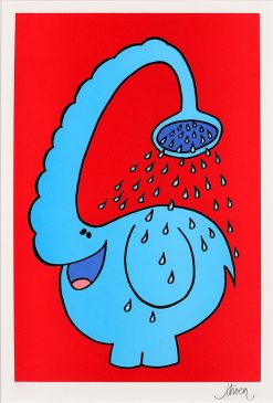 Petter Thoen Elphant shower – Litografi, 32×46 cm, signerad, upplaga 290 ex