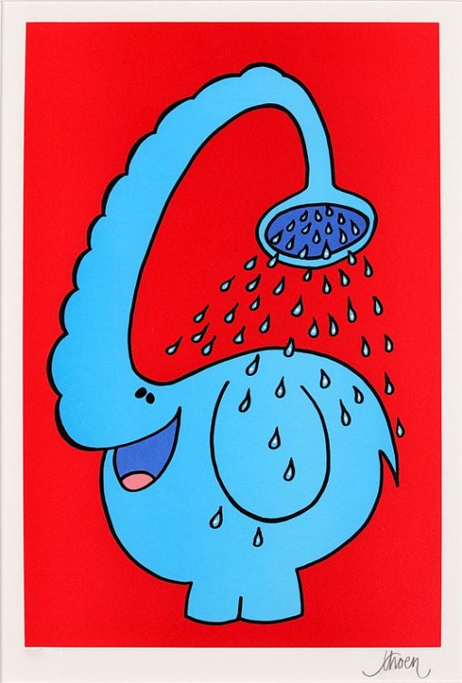 Petter Thoen Elphant shower – Litografi, 32×46 cm, signerad, upplaga 290 ex