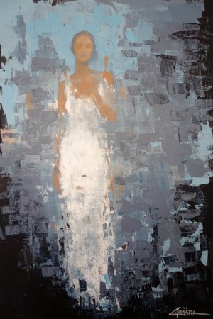 Carolina Bååth Who is in the mirror – Akryl på duk, 60×90 cm, signerad