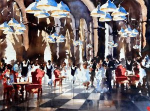 Helena Trovaj Dancing Queen – Akvarell, 85×65 cm, signerad