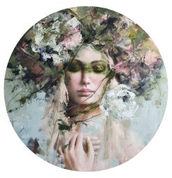 Malin Östlund Destruction of perfection – Olja på duk, 70×70 cm, signerad