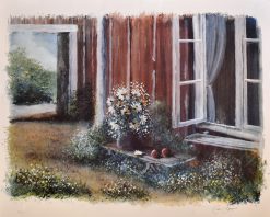 Claes Caspersson Fönster på vid gavel – Litografi, 58×48 cm, signerad, upplaga 250 ex