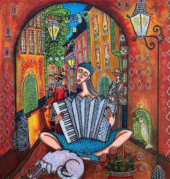 Angelica Wiik Gårdsmusikanten – Litografi, 28×28 cm, signerad, upplaga 150 ex