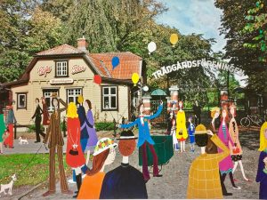 Marika Lang Trädgårdsföreningen – Mixed Media, 70×50 cm, signerad