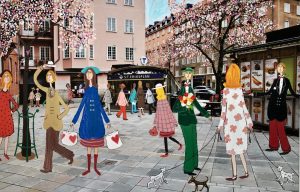 Marika Lang St Eriksplan – Mixed Media, 45×70 cm, signerad