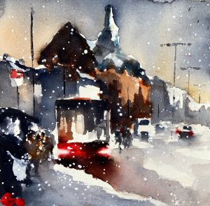 Helena Trovaj Snow – Akvarell, 27×26 cm, signerad