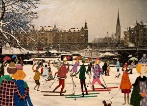 Marika Lang Djurgårdsbron – Mixed Media, 70×100 cm, signerad