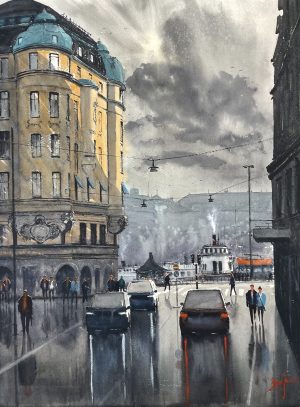 Benny Stigsson Östermalm – Akvarell, 57×75 cm, signerad