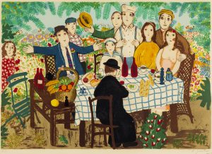 Lennart Jirlow Vännerna kring middagsbordet – Litografi, 46×65 cm, signerad, upplaga 460 ex