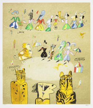 Madeleine Pyk Cirkus – med sitt karaktäristiska lekfulla bildspråk skildrar Madeleine Pyk cirkusens magiska värld, Litografi, signerad, upplaga 450 ex