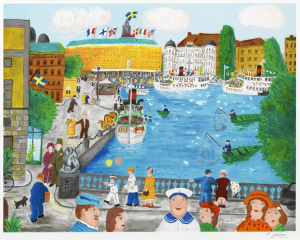 Lennart Jirlow Utsikt över Norrbro – lennart Jirlow skildrar Norrbro i Stockholm med sin välkända impressionistiska känsla f..., Litografi, 59×68 cm, signerad, upplaga 325 ex