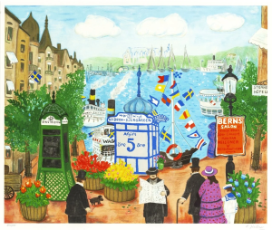 Lennart Jirlow Nybroviken – i Nybroviken fångar Lennart Jirlow en av Stockholms mest ikoniska vyer med sin varma oc..., Litografi, 59×68 cm, signerad, upplaga 325 ex