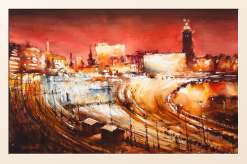 Stefan Gadnell Stockholms Banvall – Akvarell, 150×100 cm, signerad