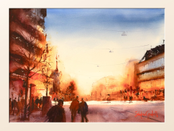 Stefan Gadnell Hamngatan – Akvarell, 56×76 cm, signerad