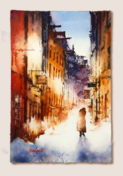 Stefan Gadnell Kindstugatan – Akvarell, 38×56 cm, signerad