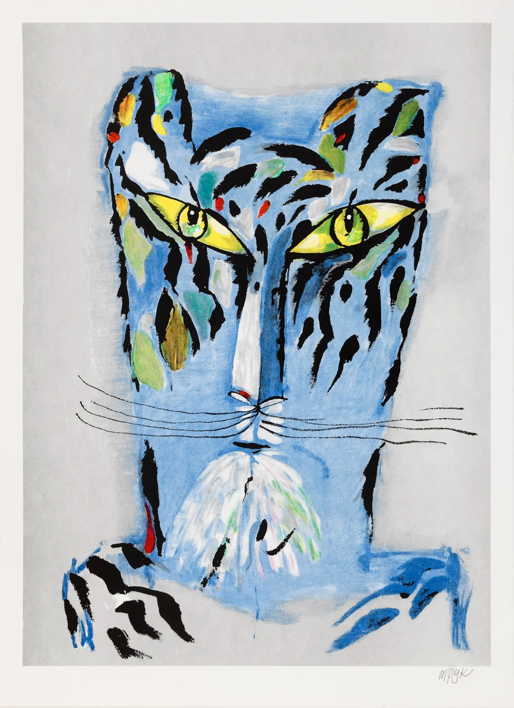Madeleine Pyk Blå Tiger – den blå tigern av Madeleine Pyk är ett drömsk och poetiskt djurporträtt i svala blå toner, Litografi, signerad, upplaga 250 ex