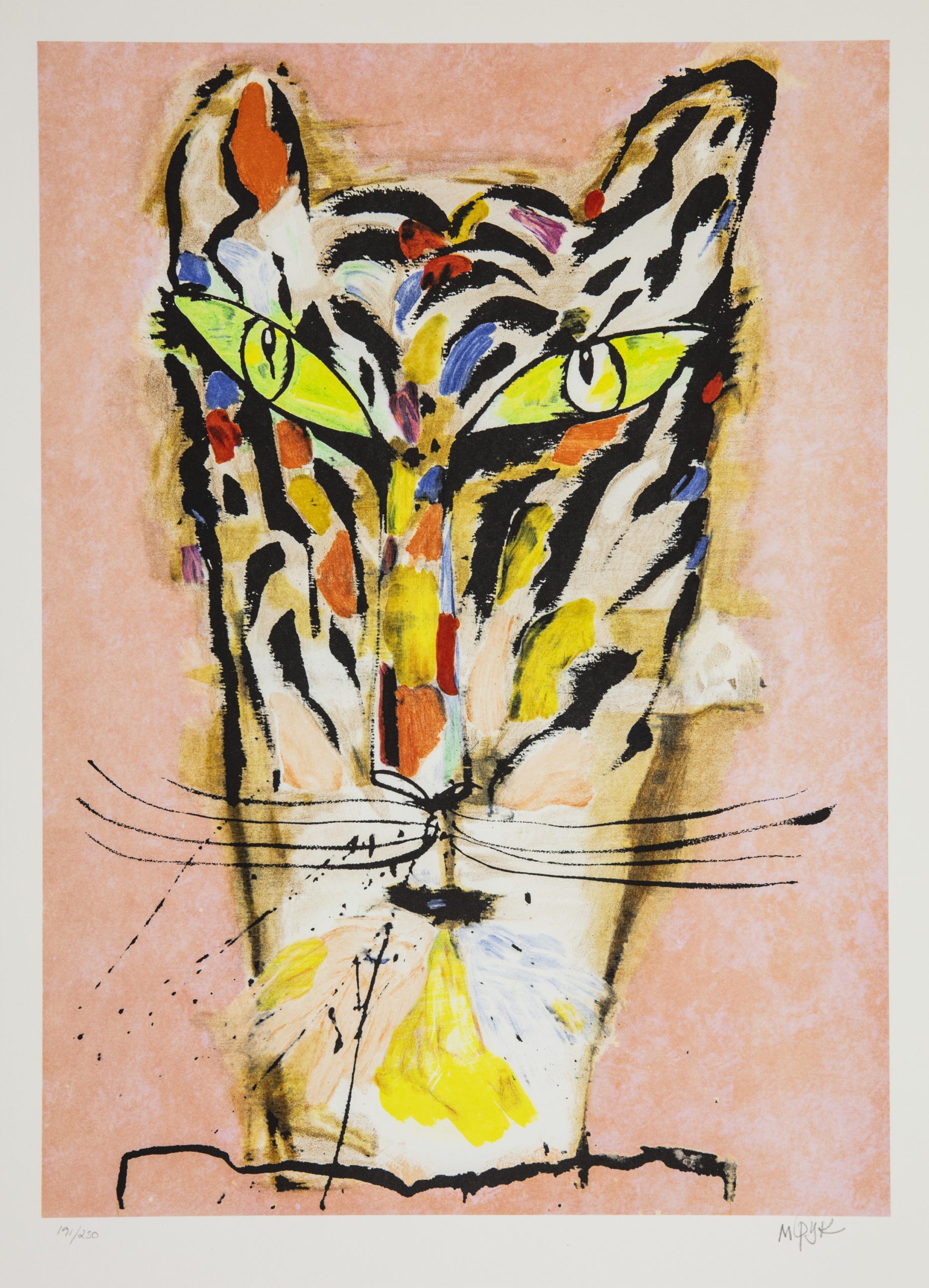 Madeleine Pyk Rosa Tiger – den rosa tigern är ett lekfullt och elegantly djurporträtt av Madeleine Pyk, Litografi, signerad, upplaga 250 ex