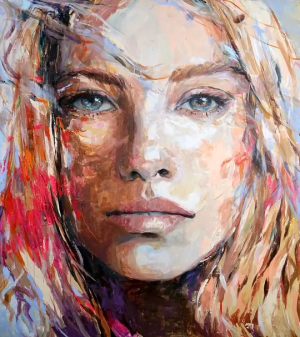 Emma Malm Presence – Akryl på duk, 130×140 cm, signerad