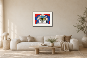 Superbat II i Vardagsrum – soffa. Illustrerad inramning, ungefärlig rumsskala.
