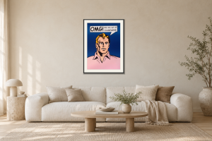 OMG! Champagne | Blue i Vardagsrum – soffa. Illustrerad inramning, ungefärlig rumsskala.