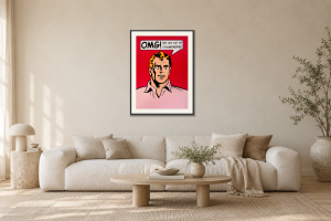 OMG! Champagne | Red i Vardagsrum – soffa. Illustrerad inramning, ungefärlig rumsskala.