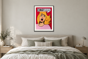 OMG! | Red i Sovrum – säng. Illustrerad inramning, ungefärlig rumsskala.