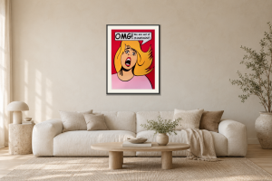 OMG! | Red i Vardagsrum – soffa. Illustrerad inramning, ungefärlig rumsskala.