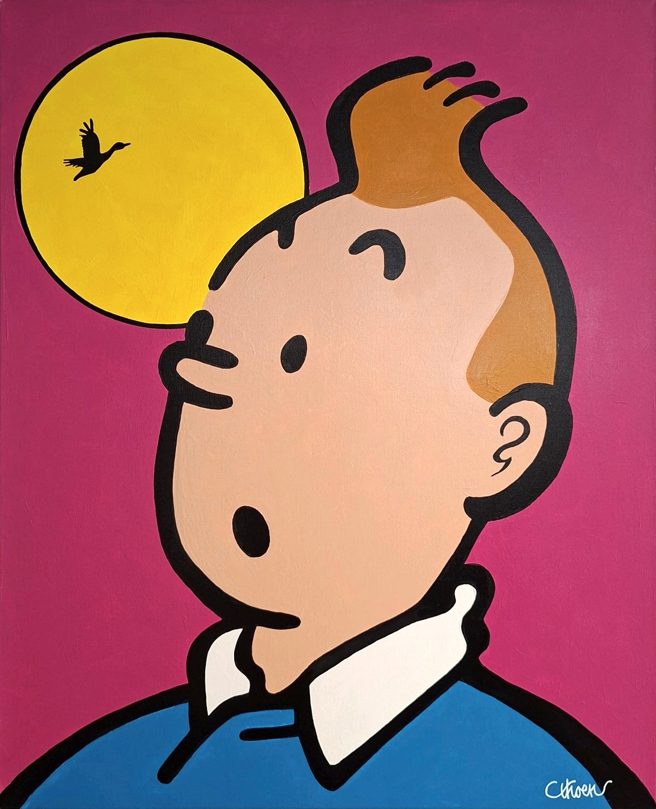 Tintin i månskenet, originalmålning av Petter Thoen
